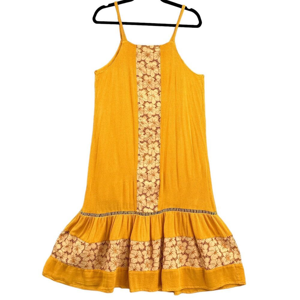Miss Me Dress Lg Mustard Yellow Sleeveless Boho Beachy Floral Western Cowgirl
